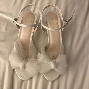 David’s bridal pleated chiffon bow mid-heel sandals